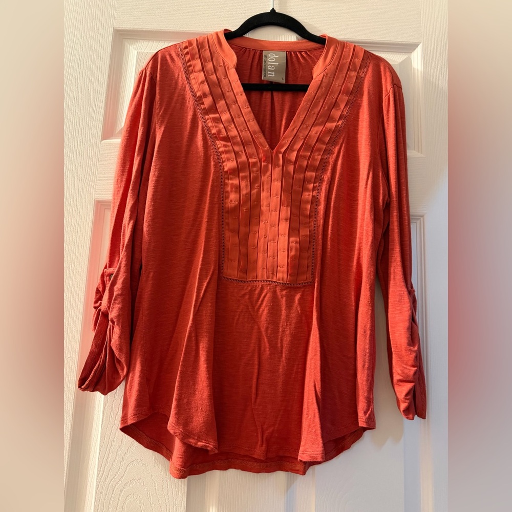 Anthropologie Coral Pintuck V-Neck Women's Top Size Large
